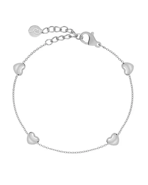 Armband i polerat rostfritt stål med fem hjärtan och justerbart lås från Edblad.
