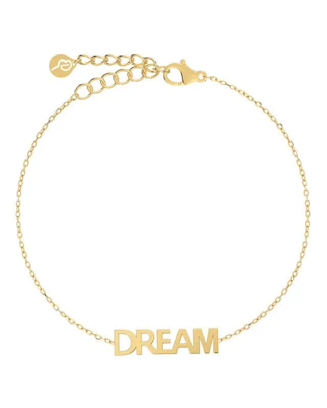 Guldpläterat armband med texten DREAM från Edblad, justerbar kedja och diskret logobricka.