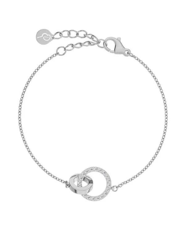 Armband i stål från Edblad med två cirklar varav en dekorerad med gnistrande cubic zirconia.