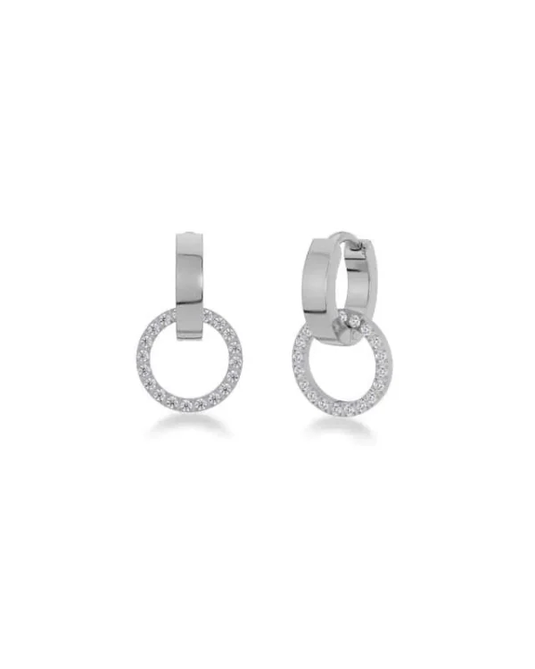 Eternal Orbit örhängen i blankt stål med cirklar dekorerade med cubic zirconia från Edblad.