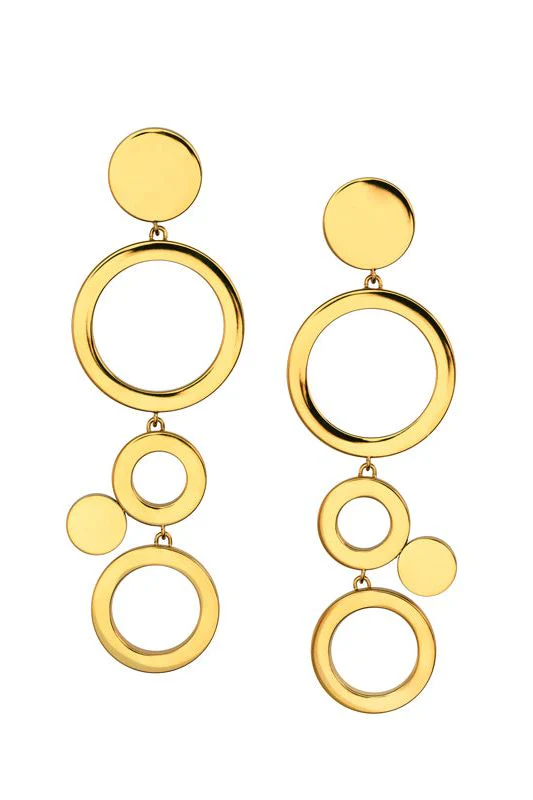 Luna Nova Earrings Gold – örhängen i guldfärgat stål med flera hängande cirklar.