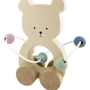 Jabadabado rulldjur Teddy i trä med färgglada kulor som kan flyttas runt – en leksak för barn från 1 år.