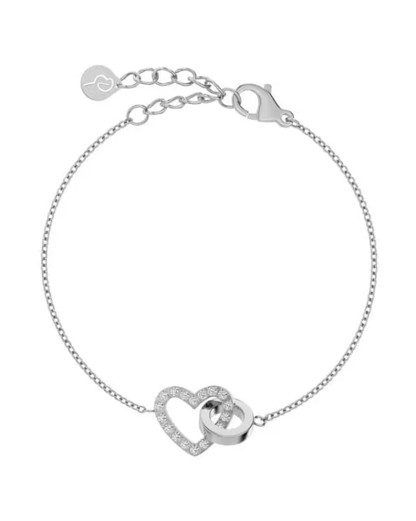 Armband i rostfritt stål med hjärta dekorerat med stenar och en slät ring, från Edblad. Justerbar kedja med lås och logoberlock.