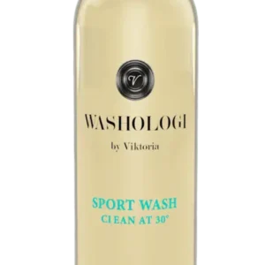 WASHOLOGI Sport Wash – enzymfritt tvättmedel med jasmin i genomskinlig flaska, effektivt vid 30 grader.