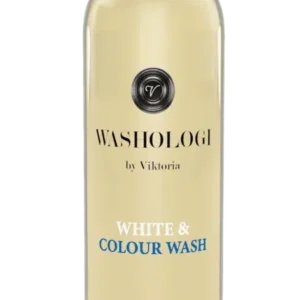 WASHOLOGI White & Colour Wash – effektivt tvättmedel för vit och färgad tvätt med doft av jasmin i transparent flaska.
