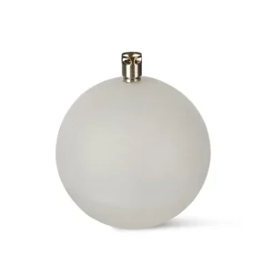Stor rund oljelampa i frostat vitt glas med silverfärgad brännare, placerad mot vit bakgrund.