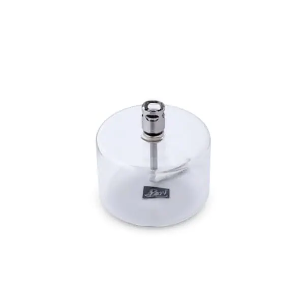 Liten oljelampa i transparent cylinderform med kromad brännare – Cylinder Clear Chrome S från Peri Design.