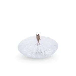 Transparent oljelampa i rund, räfflad form med mässingsbrännare – modell Disc Elegant Brass L från Peri Design.