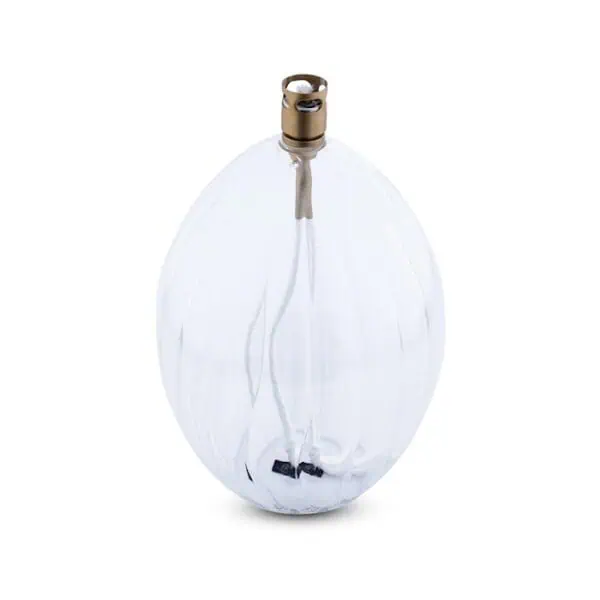 Oljelampa i stort räfflat glas med mässingsfärgad brännare, modell Ovalis Elegant Brass L från Peri Design.