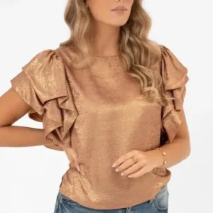 Sephyra volangblus rose gold från Capri Collection med dubbla volangärmar.