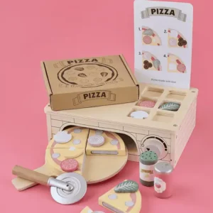 Pizzaugn från Jabadabado med träugn, pizza, pizzaspade och tillbehör för kreativ rolllek från 3 år.