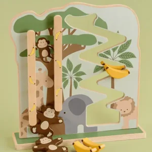Monkey & Bananbana från Jabadabado i FSC-certifierat trä med klättrande apa, bananer och djungelmotiv för barn från 18 månader.