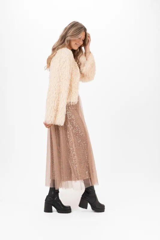 Cherie Tulle Skirt Toffee Brown – romantisk tyllkjol med skimrande paljetter - Bild 3