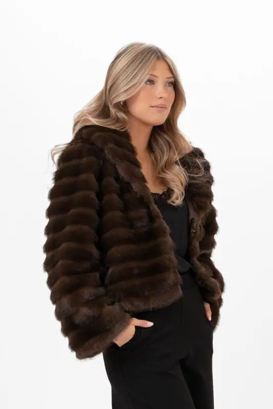 Minerva Fur Jacket Coffee Brown – lyxig fuskpäls med elegant silhuett - Bild 3